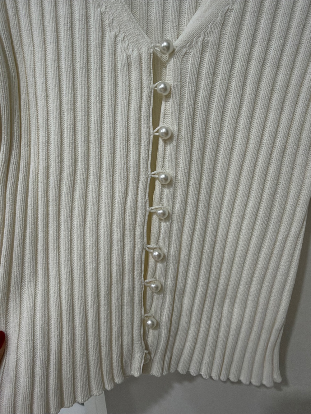 Line & Dot Cream Ribbed V-Neck Button-Front Cardigan - Picture 4 of 4